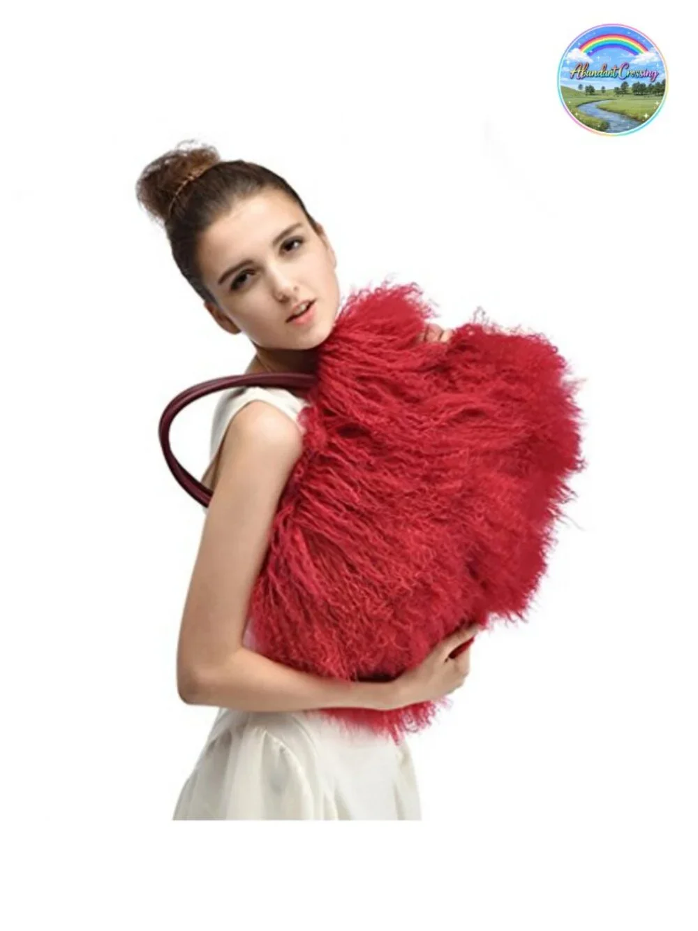 Genuine Leather Handles Real Lamb Fur Hobo Tote Handbag
